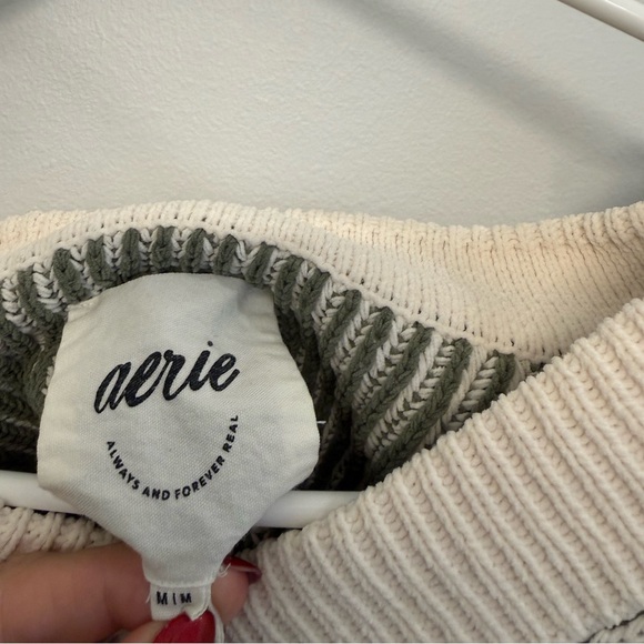 Aerie Knit Sweater in Cream and Green - Picture 2 of 3